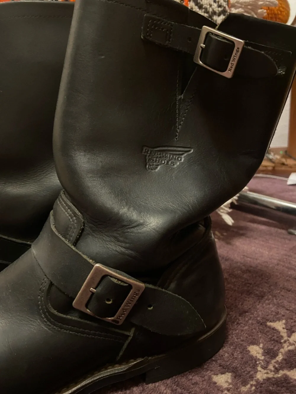 Black Leather Engineer Boots - Men's Classic Strap & Buckle - Picture 2 of 5